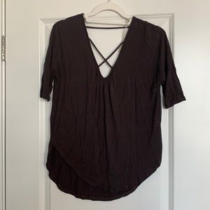 Gray top with cross strap on front